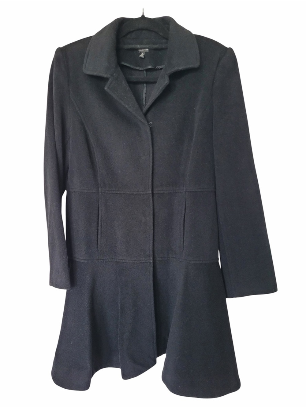 Madison Black wool blend Trench Coat with Flared Hem size 8